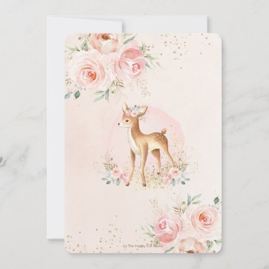 シック赤面フローラベビーディアファウンガールベビーシャワー 招待状 (裏面)