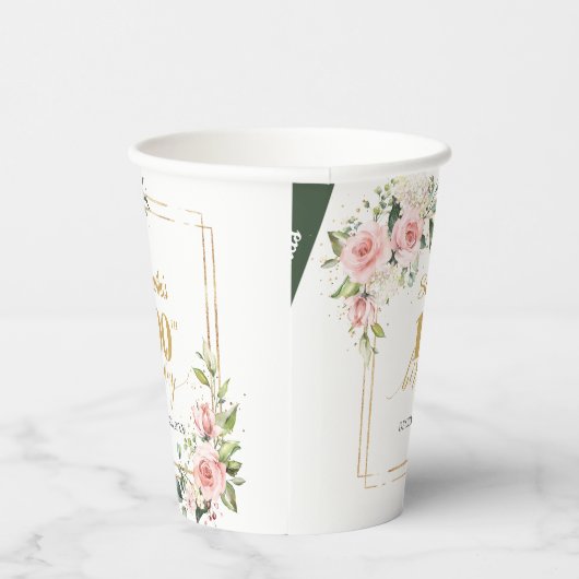 シック赤面フローラユーカリ金ゴールド100歳の誕生日 紙コップ (右)