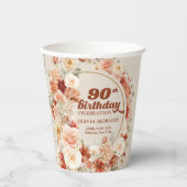 シック赤面フローラユーカリ金ゴールド90歳の誕生日 紙コップ (正面)