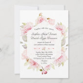 シック赤面フローラ幾何学的ほこりっぽいブルー結婚ズ 招待状 (正面)