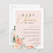 シック赤面フローラ金ゴールドスクリプトベビーシャワー(メール) インビテーションポストカード (正面/裏面)