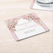 シック赤面プアニスパンパスボホアーチユーカリ スクエアペーパーコースター (アングル)