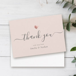 シック赤面モダンピンクスクリプトバラ金ゴールドハート サンキューカード