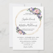 シック赤面ラベンダーパープルフローラ金ゴールド結婚ズ 招待状 (正面)