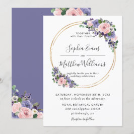 シック赤面ラベンダーパープルフローラ金ゴールド結婚ズ 招待状