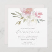 シック赤面水彩フローラキンセアニェラ写真 招待状 (正面/裏面)