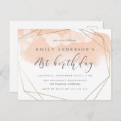 シック赤面水彩幾何学模様21st誕生日 インビテーションポストカード (正面/裏面)