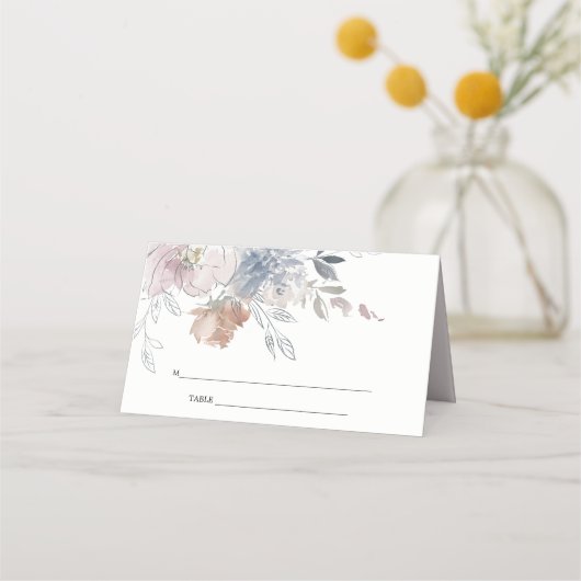 シック赤面水彩色フローラ結婚のウェブサイト プレイスカード (裏面)