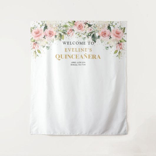 シック赤面花ユーカリ金ゴールドキンセアニェラ タペストリー (正面)