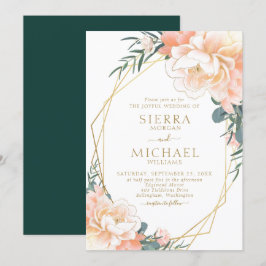シック赤面金ゴールドピーチエメラルドグリーンフローラ結婚ズ 招待状