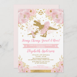 シック赤面金ゴールドフローラ恐竜少女ベビーシャワー 招待状