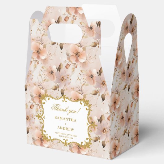 シック赤面金ゴールド結婚式の引き出物ボックスフローラ詳細 フェイバーボックス (オープン)