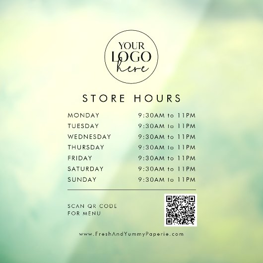 シック透明ビジネスロゴQRコードストア時間 ウィンドウサイン (シート3)