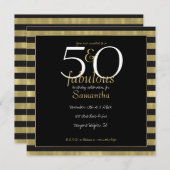 シック金ゴールドとブラックストライプ50と素晴らしい 招待状 (正面/裏面)