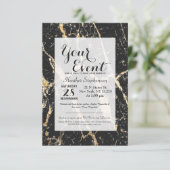 シック金ゴールドと黒大理石パターン 招待状 (スタンド正面)