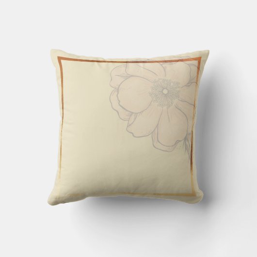 シック金ゴールドアイボリー抽象芸術フローラフレーム クッション (裏面)