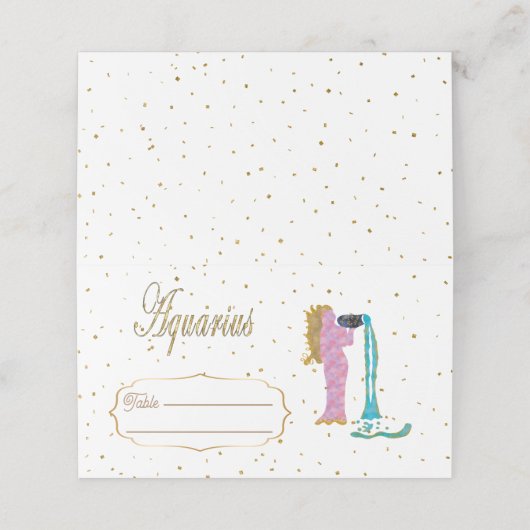 シック金ゴールドアクエリアス〔占星術の〕十二宮図誕生日 プレイスカード (外部開封)