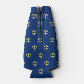 シック金ゴールドイエローいかりパターンオンダークネイビーブルー ボトルクーラー (裏面)