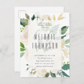 シック金ゴールドウォーターカラーピーニーズブライダルシャワー インビテーションポストカード (正面/裏面)