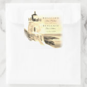 シック金ゴールドウォーターカラーライトハウススクリプ結婚ト スクエアシール (バッグ)