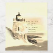 シック金ゴールドウォーターカラーライトハウススクリプ結婚ト ワインラベル (シングルラベル)