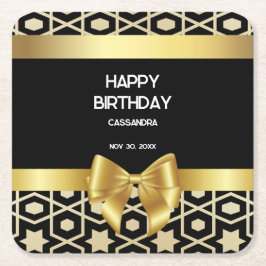 シック金ゴールドエジプトジオメトリック金ゴールドボウハッピーバースデー スクエアペーパーコースター