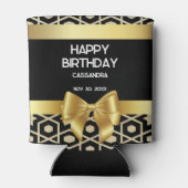 シック金ゴールドエジプトジオメトリック金ゴールドボウハッピーバースデー 缶クーラー (裏面)