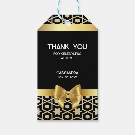 シック金ゴールドエジプトジオメトリック金ゴールドボウ16th誕生日 ギフトタグ (正面)