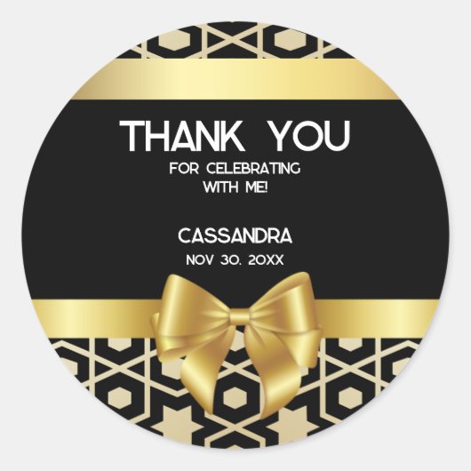 シック金ゴールドエジプトジオメトリック金ゴールドボウ16th誕生日 ラウンドシール (正面)