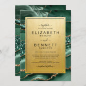 シック金ゴールドエメラルドグリーンアゲート結婚式招待状 招待状 (正面/裏面)