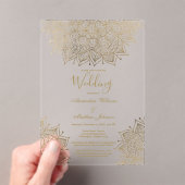 シック金ゴールドエレガントホワイトフローラ結婚マンダラ アクリル招待状 (インサイチュ (ポータブル))