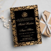 シック金ゴールドオリエンタルブラックイスラム結婚イスラム教徒 招待状