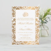 シック金ゴールドオリエンタルホワイトイスラム結婚教徒 招待状 (スタンド正面)