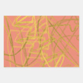 シック金ゴールドオレンジピンクフローラ ラッピングペーパーシート (正面3)