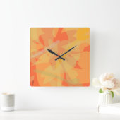 シック金ゴールドオレンジ抽象芸術フローラ スクエア壁時計 (ホーム)