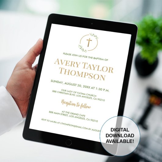 シック金ゴールドクロスウォーター色リースバプテスマテンプレート 招待状