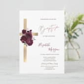 シック金ゴールドクロスレッドローゼスバプテスマグリッター紙吹雪 招待状 (スタンド正面)