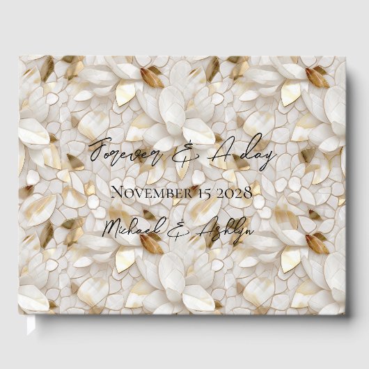 シック金ゴールドグラムホワイトロータスフラワーズ結婚ズ ゲストブック (正面)