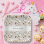 シック金ゴールドグラムホワイトロータスフラワーズ結婚ズ ペーパープレート (パーティー)