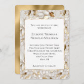 シック金ゴールドグラムホワイトロータスフラワーズ結婚ズ 招待状 (正面/裏面)