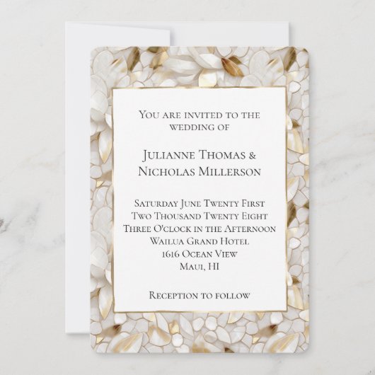 シック金ゴールドグラムホワイトロータスフラワーズ結婚ズ 招待状 (正面)