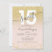 シック金ゴールドグリッターグラデーション赤面キンセアニェラ写真 招待状 (正面)