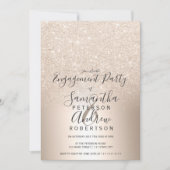 シック金ゴールドグリッターグラデーション金属箔婚約 招待状 (正面)