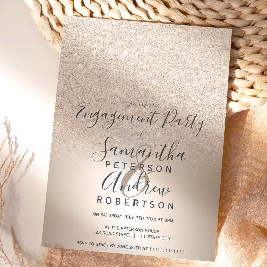 シック金ゴールドグリッターグラデーション金属箔婚約 招待状