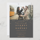 シック金ゴールドグリッターグレー結婚フォト 招待状 (正面)