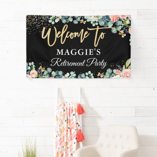 シック金ゴールドグリッターコーラルフローラリタイアメントパーティー 横断幕 (インサイチュ)