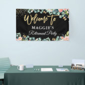 シック金ゴールドグリッターコーラルフローラリタイアメントパーティー 横断幕 (トレードショー)