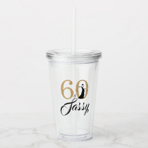 シック金ゴールドグリッターシックスティサッシー60th誕生日 アクリルタンブラー