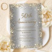 シック金ゴールドグリッターシルバー結婚50周年 招待状