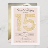 シック金ゴールドグリッタースクリプト赤面キンセアニェラ写真 招待状 (正面/裏面)